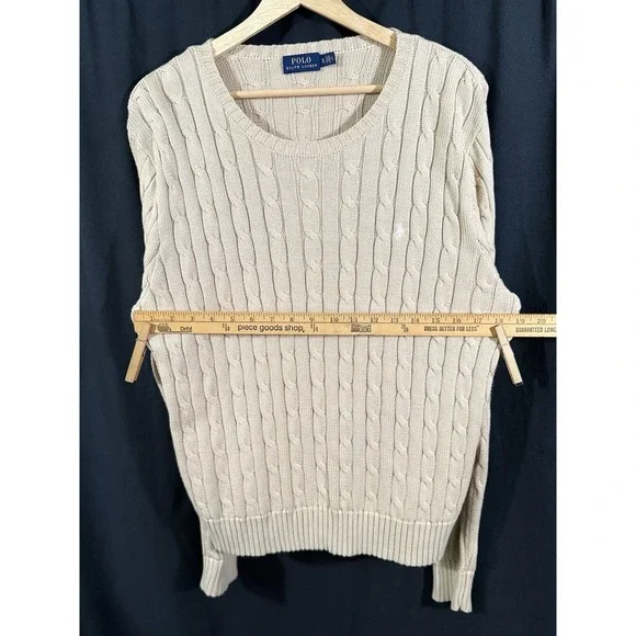 Polo Ralph Lauren Cable Knit Crew Neck Sweater 100% Cotton Tan Preppy Mens XL - Picture 5 of 14